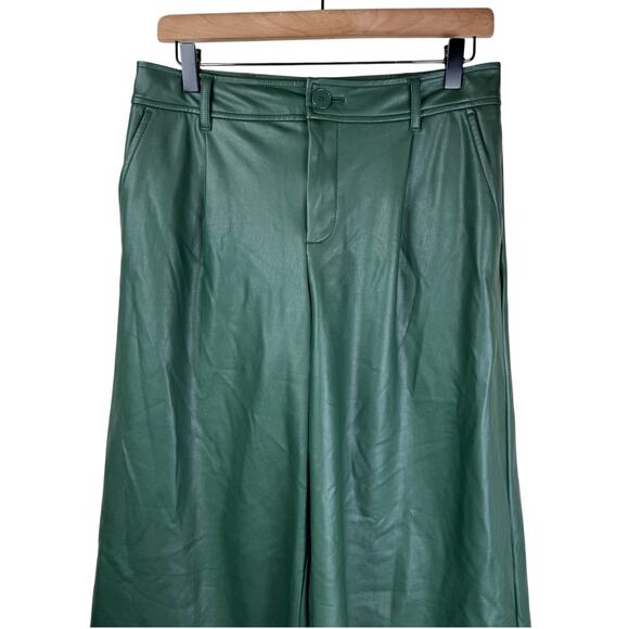 By Anthropologie Dark Green Leather Flowy Flared Capri Culottes - Picture 3 of 7